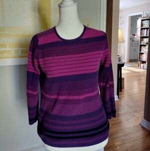 Vintage Liz Claiborne Purple and Pink Striped Sweater Cotton Blend